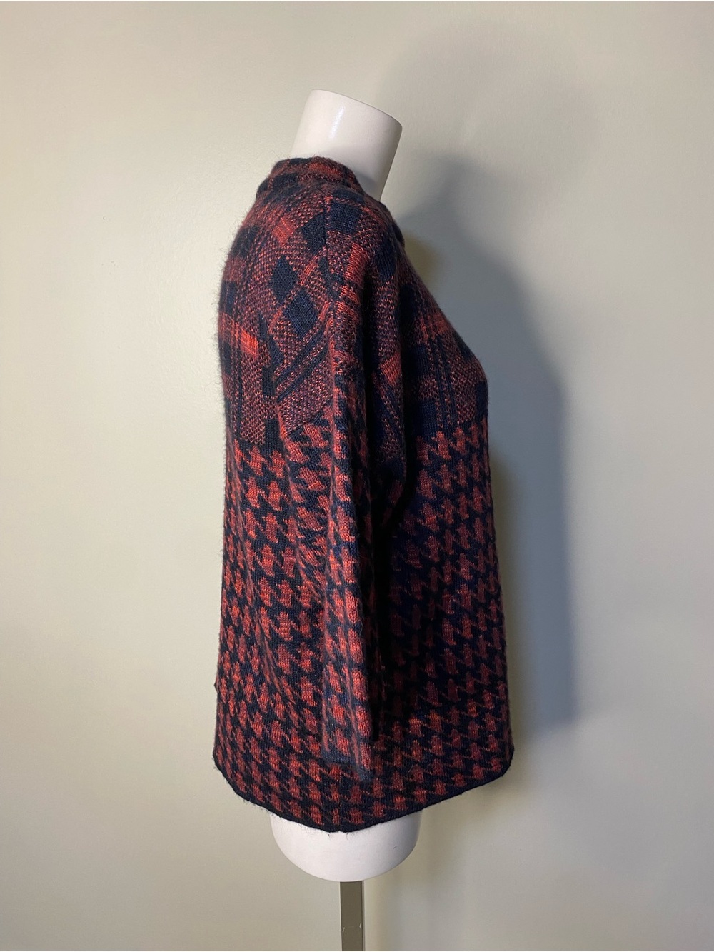 French Connection Wool Alpaca Plaid Houndstooth Sweater oversized Size S - Picture 3 of 5